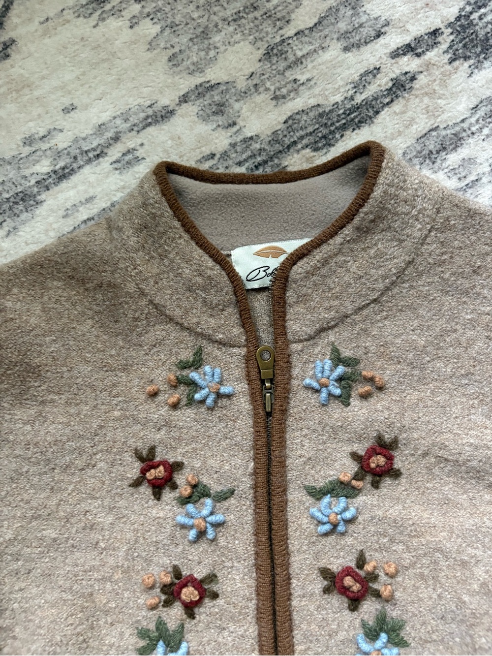 Vintage 90s Bob Timberlake wool embroidered brown sweater made in Japan size L - Picture 2 of 9